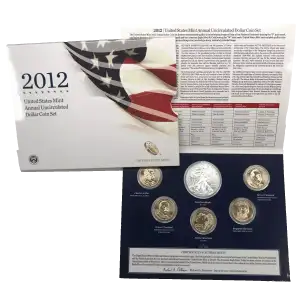 2012 Annual Uncirculated Dollar Coin Set incl W Burnished Silver Eagle - US Mint