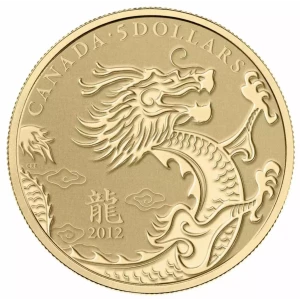 2012 Year of the Dragon with Box and COA012 $5 Canada 1/10 oz Gold Year of the Dragon with Box and COA
