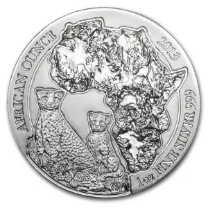 2013 Rwanda 1 oz Silver African Cheetah BU