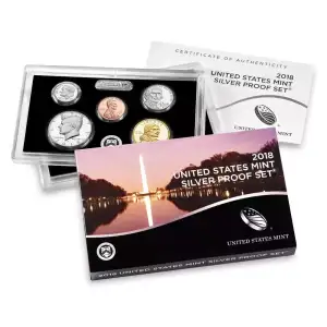 2018-S U.S. Silver Proof Set: Complete 10-Coin Set, with Box and COA