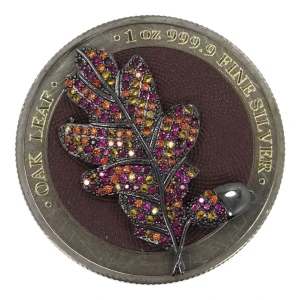 2019 Germania Black Bejeweled Oak Leaf 1oz Silver with Box & COA (2)