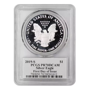 2019-S $1 Silver Eagle First Day of Issue Cleveland Blue Eagle, DCAM