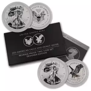 2021 American Silver Eagle One Ounce Reverse Proof Two-Coin Set Designer Edition