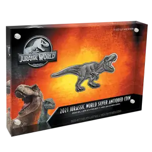 2021 Jurassic World 2oz Silver Antiqued T-Rex Shaped Coin (5)