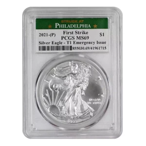 2021-(P) $1 Silver Eagle - T1 Emergency Issue Struck at Philadelphia First Strike