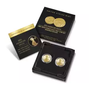 2021-W 1/10 oz Proof Gold Eagle Two Coin Designer Set (w/Box & COA)
