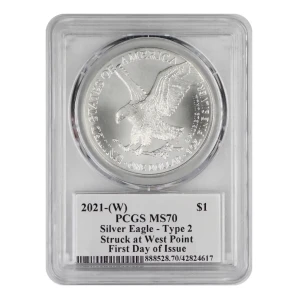 2021-(W) $1 Silver Eagle - Type 2 Struck at West Point FDI Paul C. Balan Flag