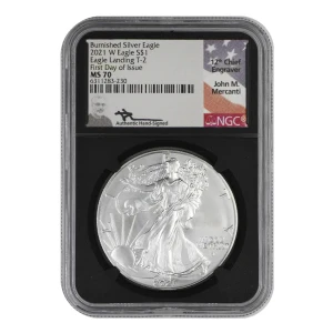 2021 W Eagle Landing T-2 First Day of Issue Burnished Silver Eagle