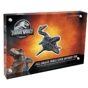 2022 Jurassic World 2oz Silver Antiqued Mosasaurus Shaped Coin (4)