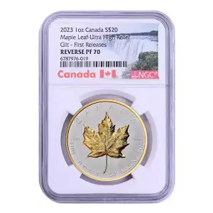 2023 $20 Canada Silver Maple Leaf Ultra High Relief Gilt Gold NGC Rev PF70 First Releases (3)