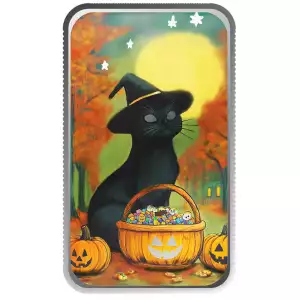 2024 Halloween Trick Or Treat Cat 1 oz .999 Silver Color Bar	