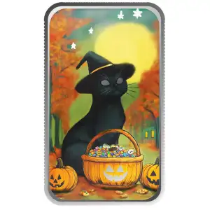 2024 Halloween Trick Or Treat Cat 1 oz .999 Silver Color Bar