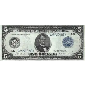 $5 1914 Blue Seal Federal Reserve Notes 858