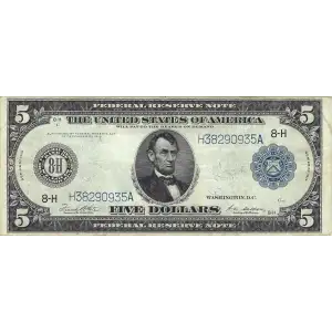 $5 1914 Blue Seal Federal Reserve Notes 875A