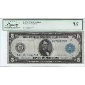 $5 1914 Red Seal Federal Reserve Notes 874