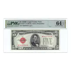 $5 1928-B red seal. Small Legal Tender Notes 1527*