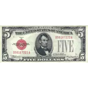 $5 1928-B red seal. Small Legal Tender Notes 1527