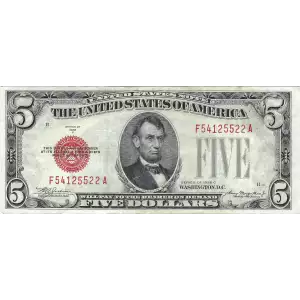 $5 1928-C red seal. Small Legal Tender Notes 1528