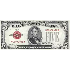 $5 1928-E red seal. Small Legal Tender Notes 1530