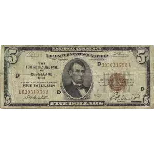 $5 1929 brown seal Small Federal Reserve Bank Notes 1850-A