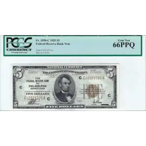 $5 1929 brown seal Small Federal Reserve Bank Notes 1850-C