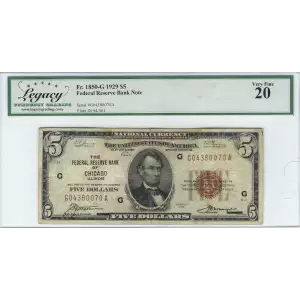 $5 1929 brown seal Small Federal Reserve Bank Notes 1850-G