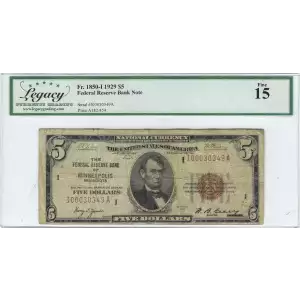 $5 1929 brown seal Small Federal Reserve Bank Notes 1850-I