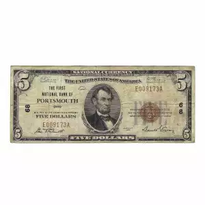 $5 1929 Small brown seal Small National Bank Notes 1800-1