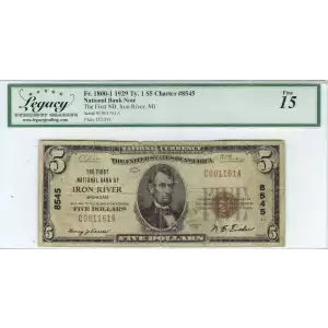 $5 1929 Small brown seal Small National Bank Notes 1800-1