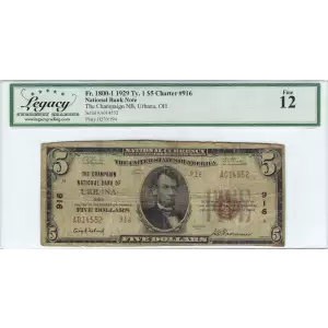 $5 1929 Small brown seal Small National Bank Notes 1800-1