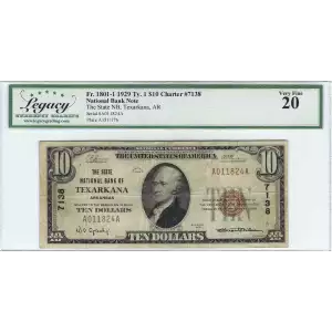 $5 1929 Small brown seal Small National Bank Notes 1800-1