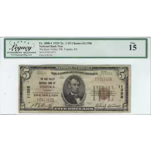 $5 1929 Small brown seal Small National Bank Notes 1800-1