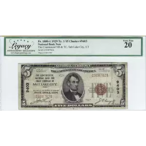 $5 1929 Small brown seal Small National Bank Notes 1800-1