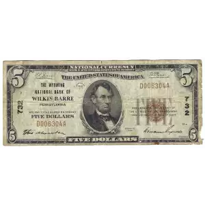 $5 1929 Small brown seal Small National Bank Notes 1800-1 (2)