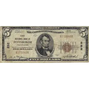 $5 1929 Small brown seal Small National Bank Notes 1800-1
