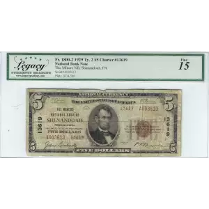 $5 1929 small brown seal. Small National Bank Notes 1800-2