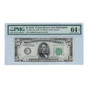 $5 1934-C. blue-Green seal. Small Size $5 Federal Reserve Notes 1959-C