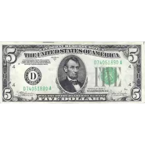 $5 1934-C. blue-Green seal. Small Size $5 Federal Reserve Notes 1959-D