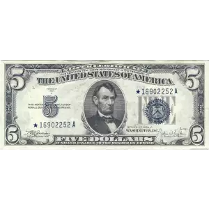 $5 1934-C blue seal. Small Silver Certificates 1653*