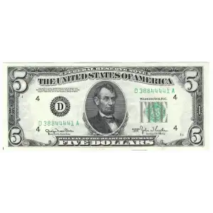 $5 1950 blue-Green seal. Small Size $5 Federal Reserve Notes 1961-D (2)