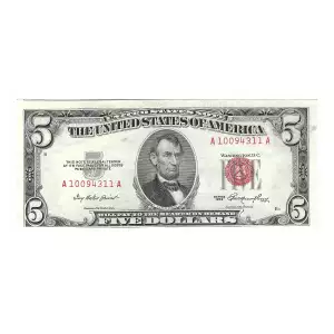 $5 1953 red seal. Small Legal Tender Notes 1532