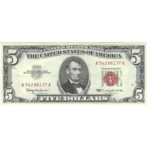 $5 1963 red seal. Small Legal Tender Notes 1536