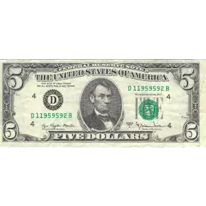 $5 1977  Small Size $5 Federal Reserve Notes 1974-D