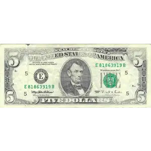 $5 1995  Small Size $5 Federal Reserve Notes 1984-E