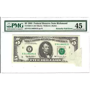 $5 1995  Small Size $5 Federal Reserve Notes 1985-E