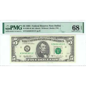$5 1995  Small Size $5 Federal Reserve Notes 1985-K