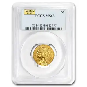 $5 Gold Indian Head Half Eagle PCGS MS63 (Year Varies) (2)