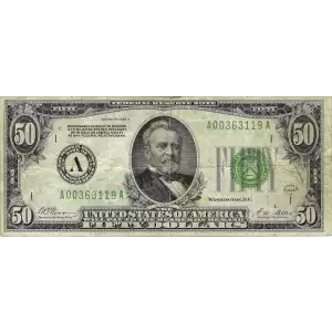 $50 1928-A.  Small Size $50 Federal Reserve Notes 2101-A