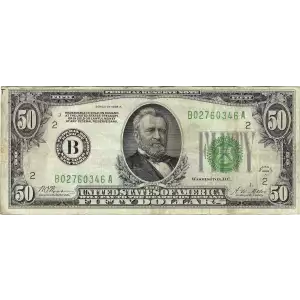 $50 1928-A.  Small Size $50 Federal Reserve Notes 2101-B