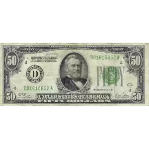 $50 1928-A.  Small Size $50 Federal Reserve Notes 2101-D